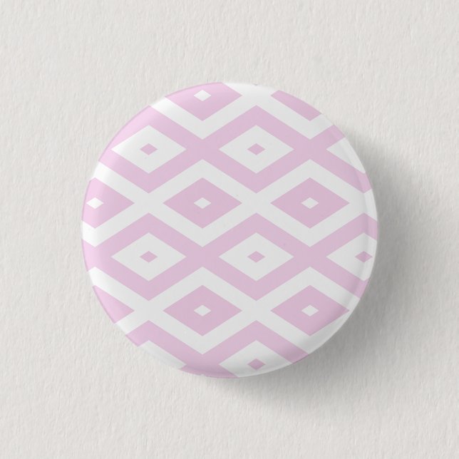 Pale pink and white diamond pattern 3 cm round badge (Front)