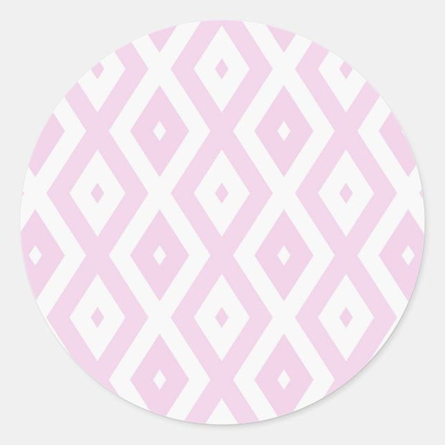 Pale pink and white diamond pattern classic round sticker (Front)
