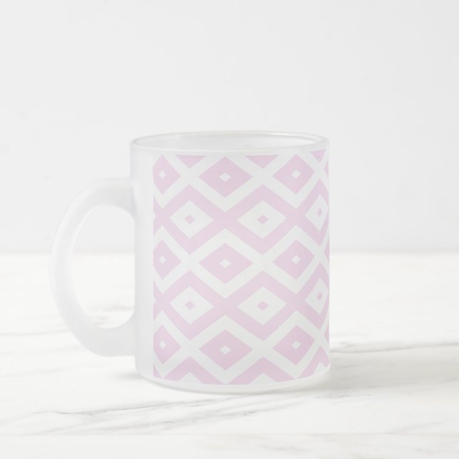 Pale pink and white diamond pattern frosted glass coffee mug (Left)