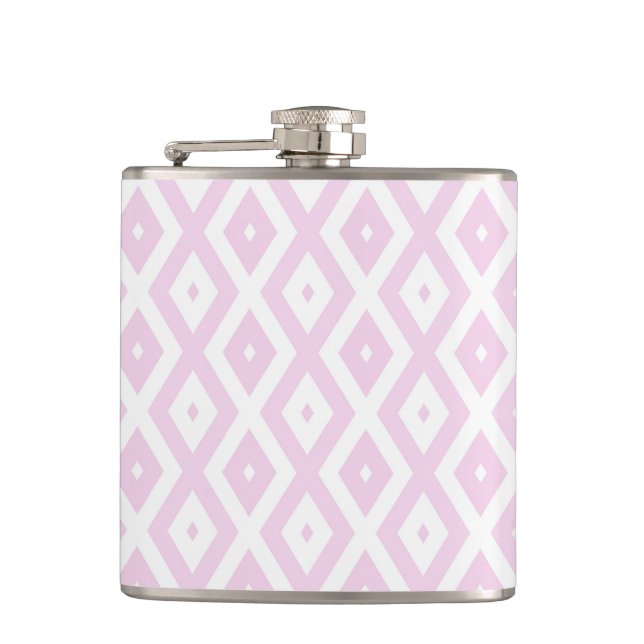 Pale pink and white diamond pattern hip flask (Front)