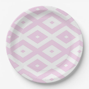 Pale pink and white diamond pattern paper plate