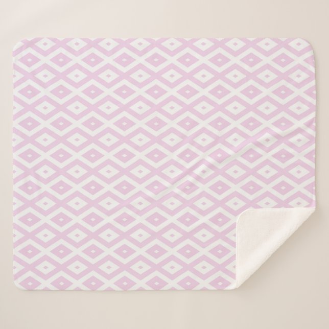 Pale pink and white diamond pattern sherpa blanket (Front (Horizontal))