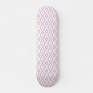 Pale pink and white diamond pattern skateboard