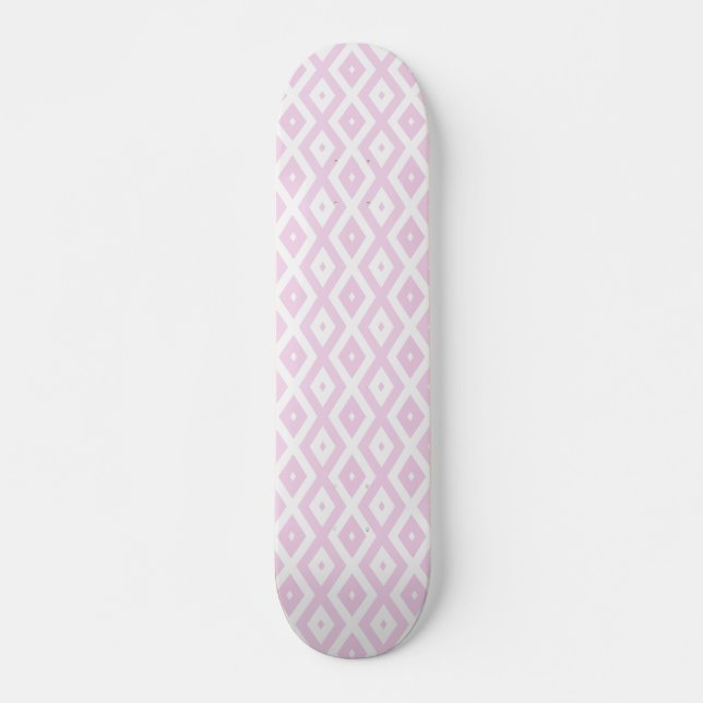 Pale pink and white diamond pattern skateboard (Front)