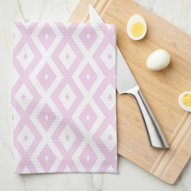 Pale pink and white diamond pattern tea towel (Quarter Fold)