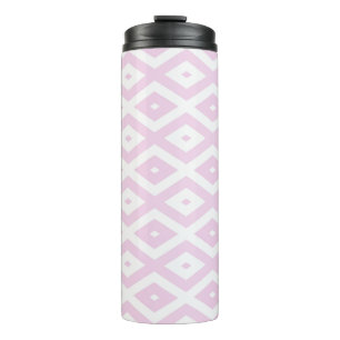 Pale pink and white diamond pattern thermal tumbler