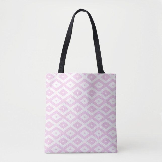 Pale pink and white diamond pattern tote bag (Front)