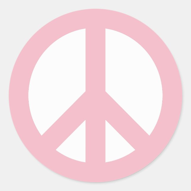Pale Pink and White Peace Symbol Classic Round Sticker (Front)