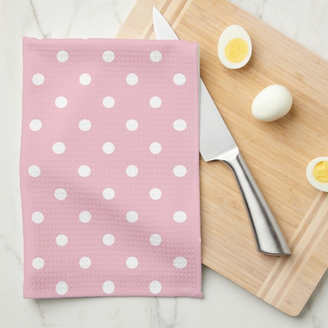 Pale Pink and White Polka Dots Tea Towel (Quarter Fold)