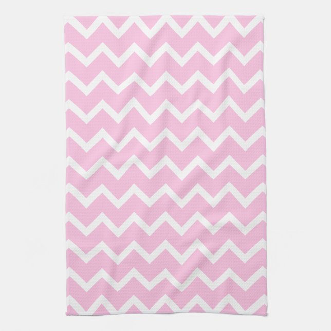 Pale Pink and White Zigzag Pattern. Tea Towel (Vertical)