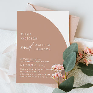 Pale pink arch modern simple minimalist wedding invitation