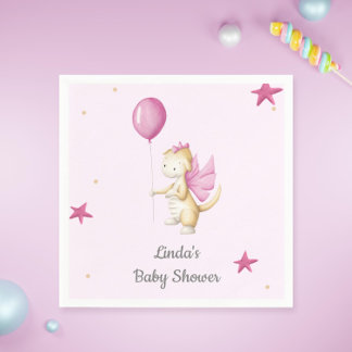 Pale Pink Baby Dragon with Balloon Party Napkin