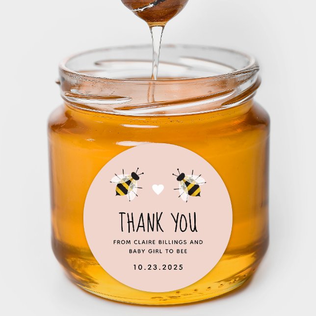 Pale Pink Baby to Bee Thank You Shower Favour Classic Round Sticker (Creator Uploaded)