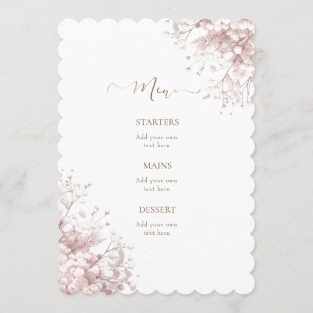 pale pink baby's breath flowers  menu (Front)