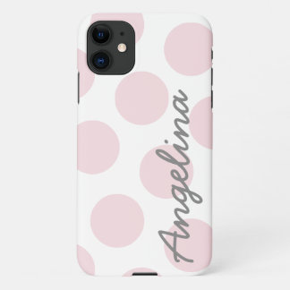 Pale Pink Big Polka Dot Pattern Personalised iPhone 11 Case