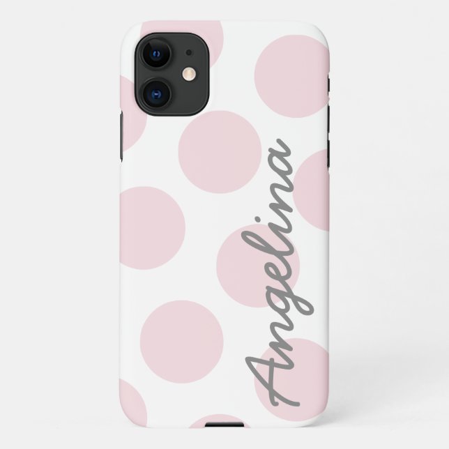 Pale Pink Big Polka Dot Pattern Personalised iPhone Case (Back)