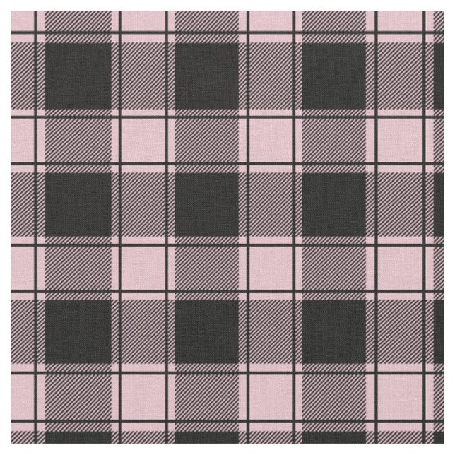 Pale Pink & Black Buffalo Plaid Fabric (Close Up)