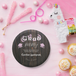 Pale Pink Blurred Typography Graduation Party Paper Plate