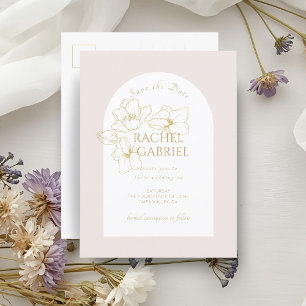 Pale Pink Boho Arch Gold Floral Wedding Postcard