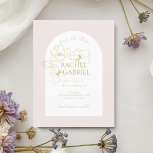 Pale Pink   Boho Arch Gold Floral Wedding  Save The Date