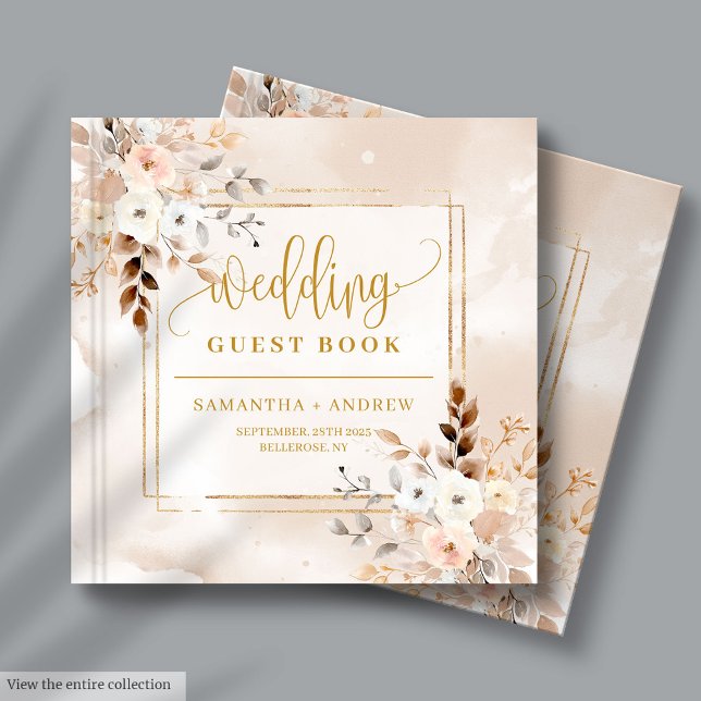 Pale Pink Boho Fall Wedding Guest Book with Gold (Pale Pink Boho Fall Wedding Guest Book with Gold)