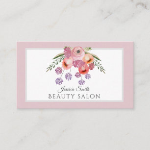 Pale pink Boho watercolor floral bouquet Business Card