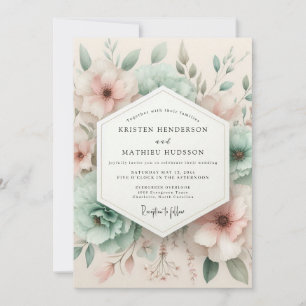 Pale Pink Botanical Bloom Wedding Invitation