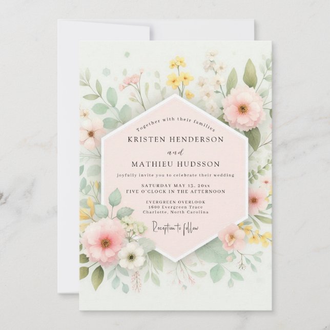 Pale Pink Botanical Romance Wedding Invitation (Front)