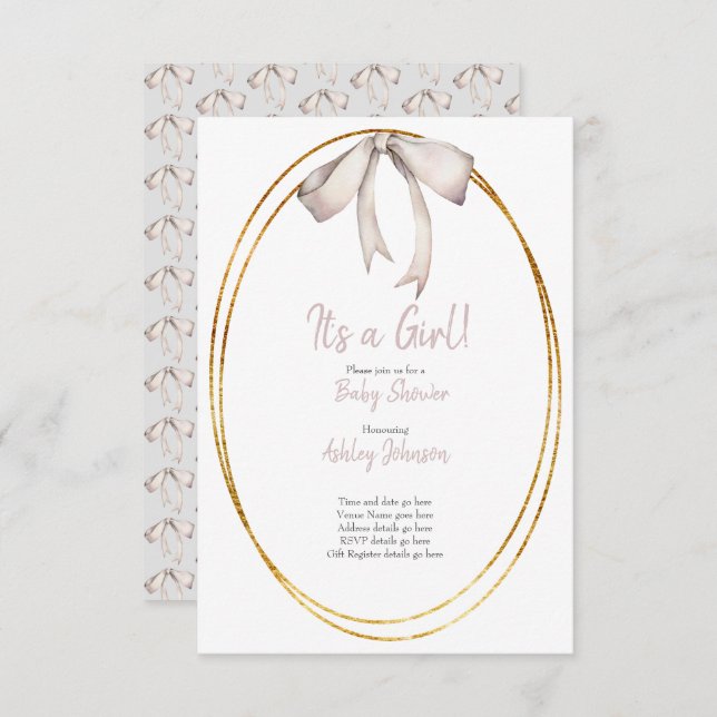 Pale Pink Bow Baby Shower Invitation (Front/Back)