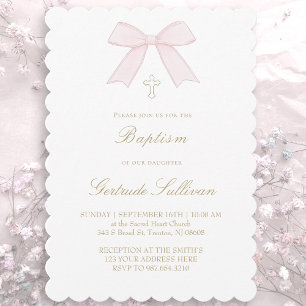 pale pink bow Baptism Invitation