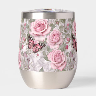 Pale Pink Butterflies and Roses Floral