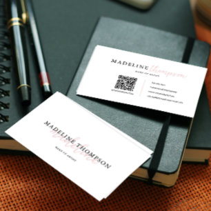 Pale Pink Calligraphy Typography QR code Business Card