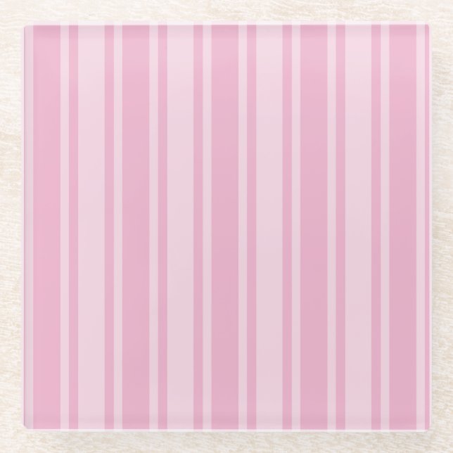 Pale pink candy stripes glass coaster (Front)