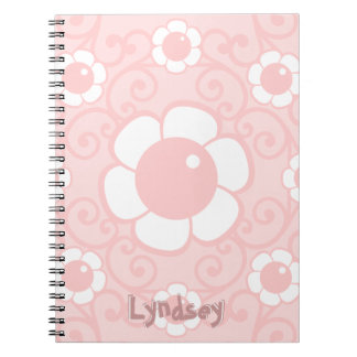 Pale Pink Cartoon Flower Blossom Your Name Text Notebook