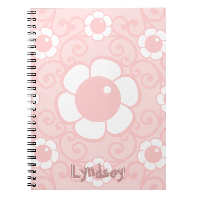 Pale Pink Cartoon Flower Blossom Your Name Text Notebook (Front)