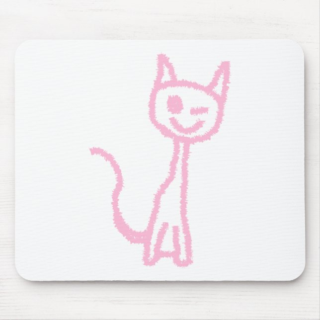 Pale Pink Cat, Winking. Mouse Mat (Front)