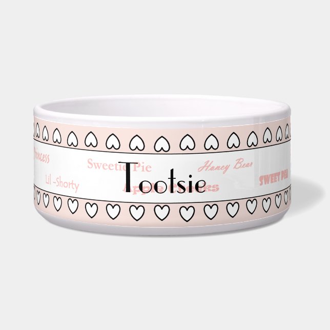 Pale pink - Ceramic Pet Bowl with hearts - HAMbWG (Front)