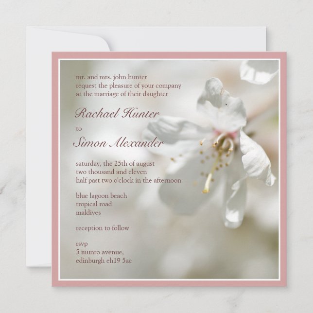 Pale Pink Cherry Blossom Wedding Invitation (Front)