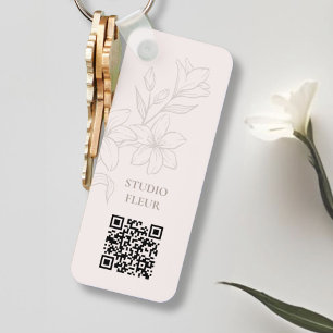 Pale pink Chic Minimal Floral QR Keychain