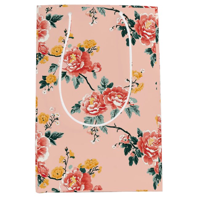 Pale Pink Chinoiserie Floral Medium Gift Bag (Front)