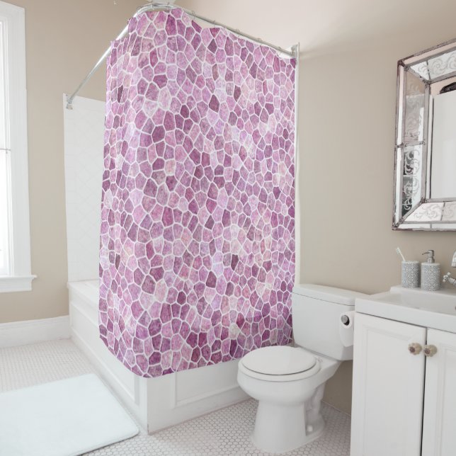 Pale Pink Cobbled Patchwork Terrazo Pattern Shower Curtain (In Situ)