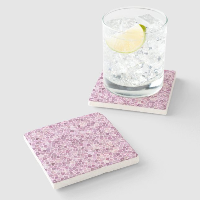 Pale Pink Cobbled Patchwork Terrazo Pattern Stone Coaster (Side)