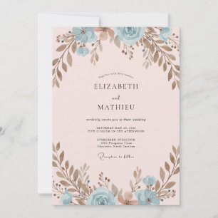 Pale Pink Copper Leafy Wedding Invitation