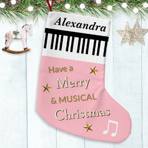 Pale Pink Cute Festive Piano Keys Personalised Small Christmas Stocking