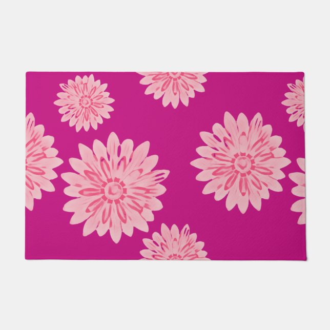 Pale Pink Daisies on Hot Pink Doormat (Front)
