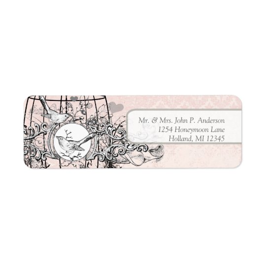 Pale Pink Damask Musical Vintage Bird Cage Return Address Label