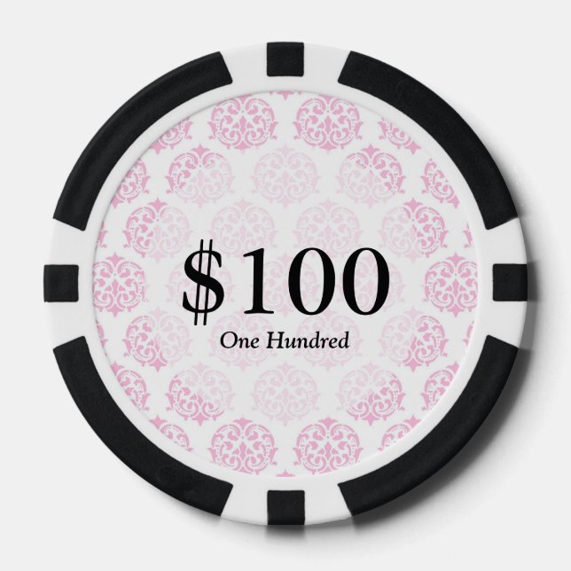 Pale pink damask poker chips (Front)