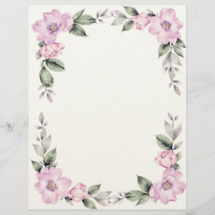 Pale Pink Floral Border Custom Letterhead