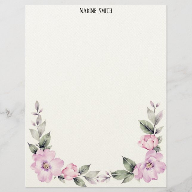 Pale Pink Floral Bottom Border Stationery Paper Custom Letterhead (Front)