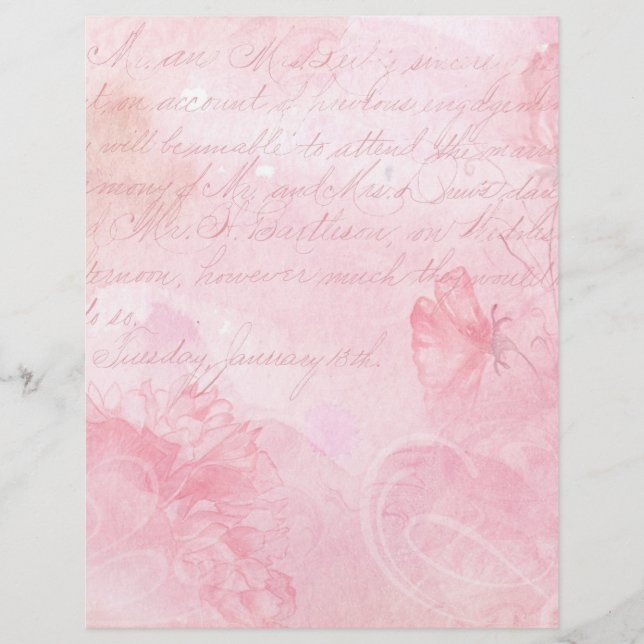 Pale Pink Floral Letters Scrapbook Ephemera (Front)